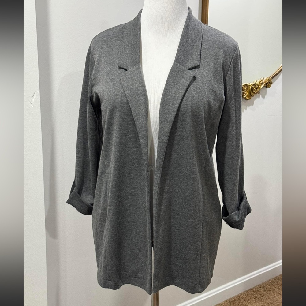 Massini charcoal gray open knit stretch blazer jacket
Size Large